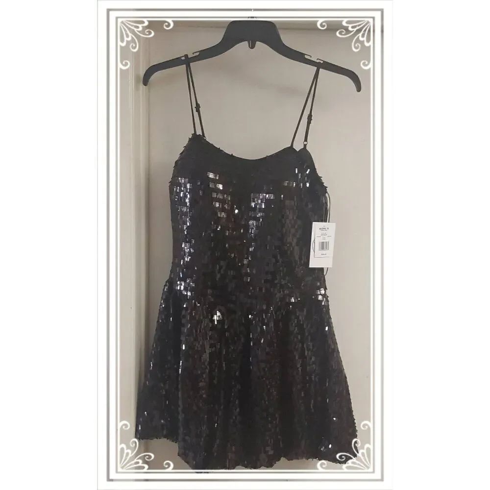 NWT~VIOLET WEEKEND Black Sequin Bubble Hem Fit & Flare Dress Sz 11/12